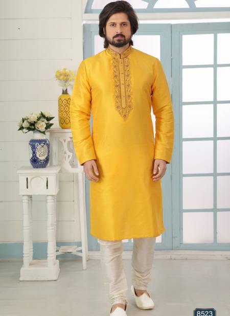 Yellow Colour Designer Latest Party And Function Wear Traditional Art Banarasi Silk Kurta Churidar Pajama Redymade Collection 1036-8523